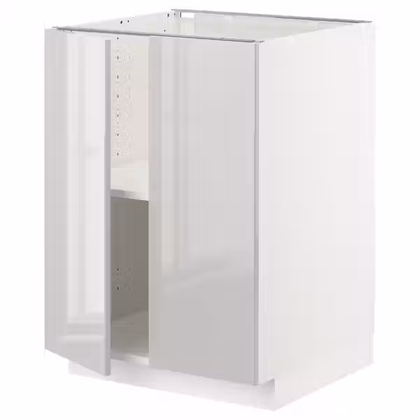 METOD Напольный шкаф с полками/2дверцами - белый/Ringhult светло-серый 60x60 см - фото 1
