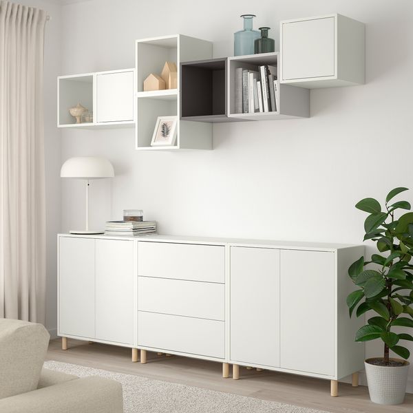 Комбинация шкафов с ножками, 210x35x210 см, белый, светло-серый, темно-серый IKEA EKET ЭКЕТ 493.861.33 - фото 3