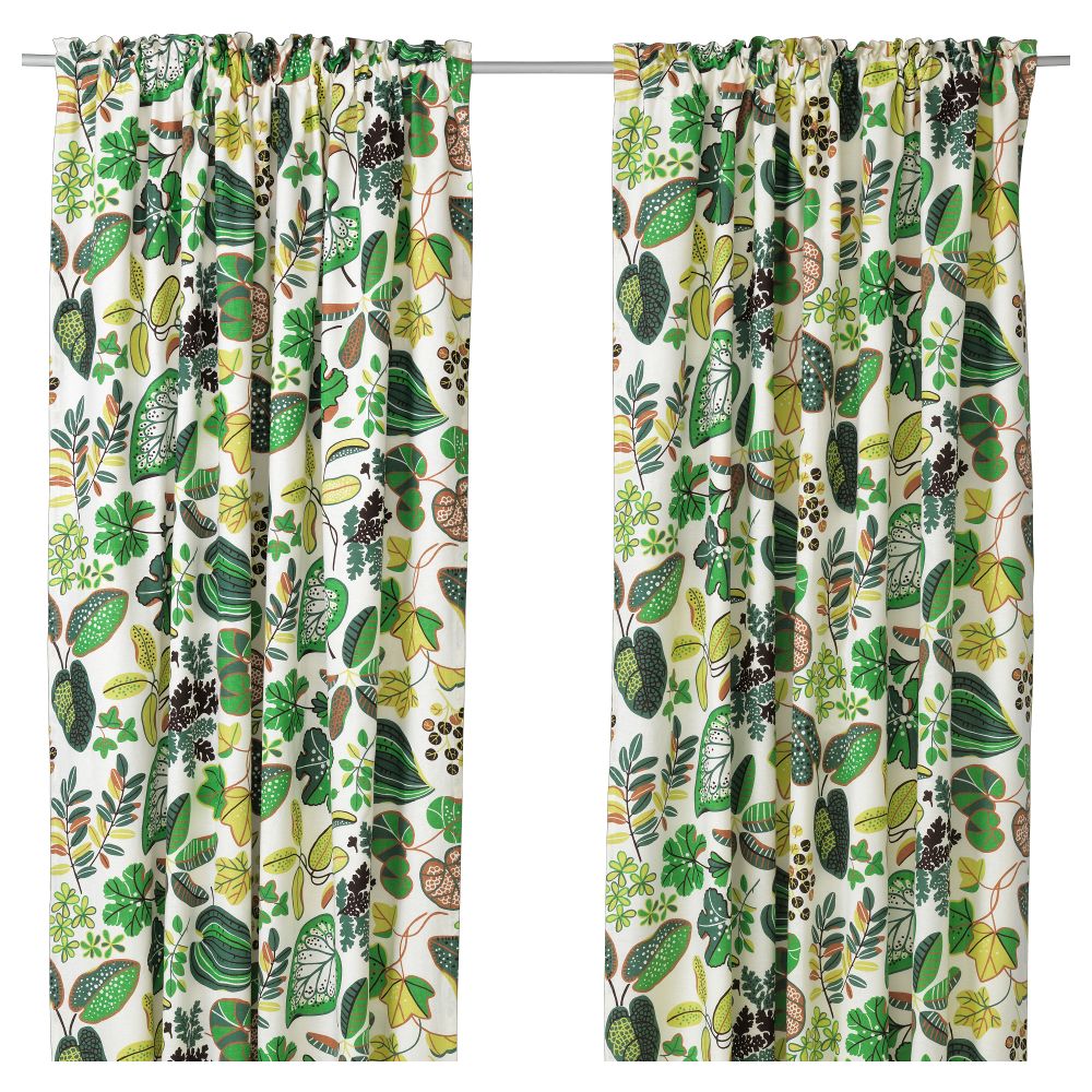 Гардины, 1 пара СЮССАН, бел/зелен (145x300 см) - фото 1