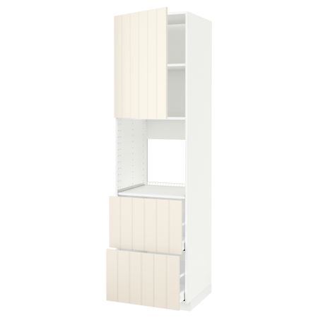 Высокий шкаф для духовки + дверца, 2 форнтальных, 2 высоких ящик МЕТОД / МАКСИМЕРА, белый, Хитарп белый с оттенком
