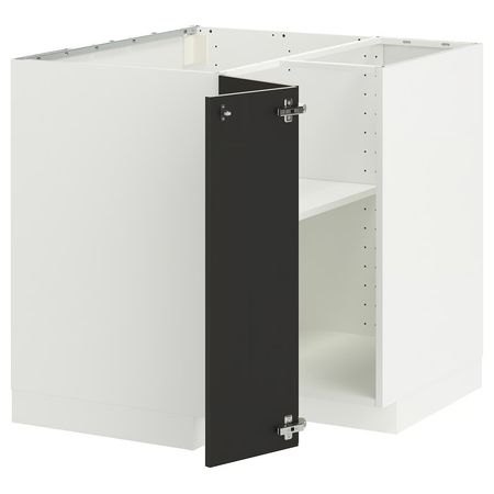 METOD Угловой напольный шкаф с полкой - белый/Nickebo матовый антрацит 88x88 см
