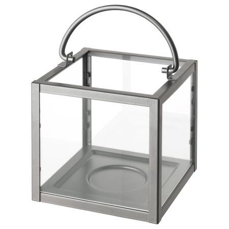 Фонарь для свечи в металической подставка ПУТСАД, серебристый (14 см)