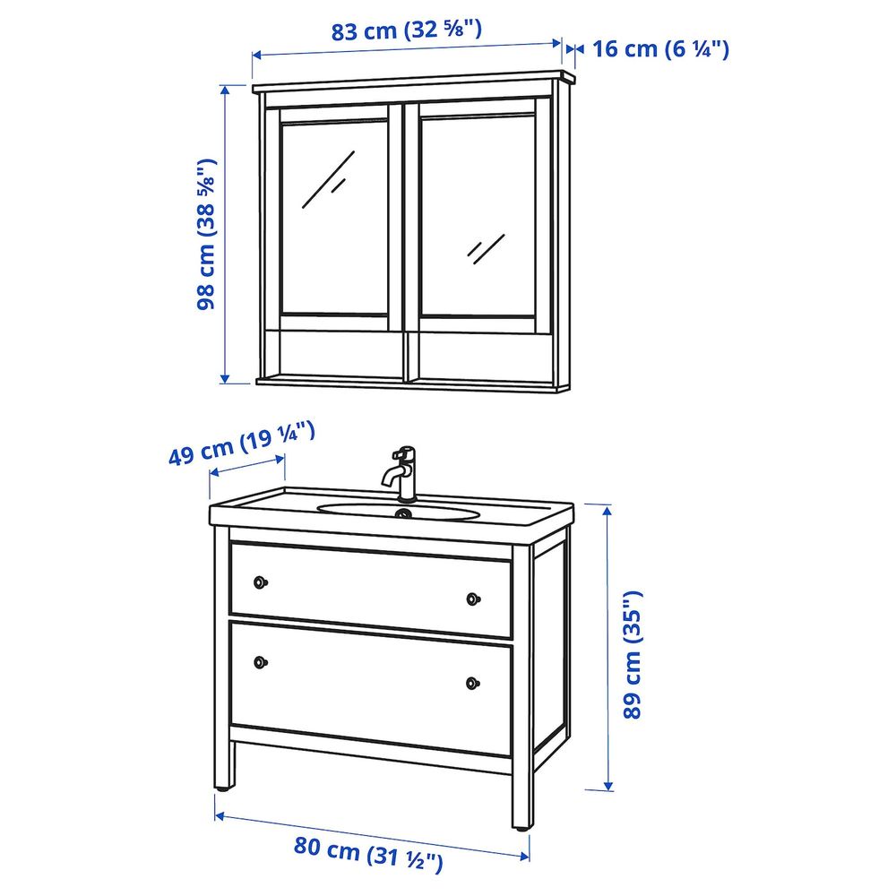 Комплект мебели для ванной, 4 предм., серый/ВОКСНАН смеситель 83 см IKEA HEMNES ХЕМНЭС / ODENSVIK ОДЕНСВИК 093.899.68 - фото 1