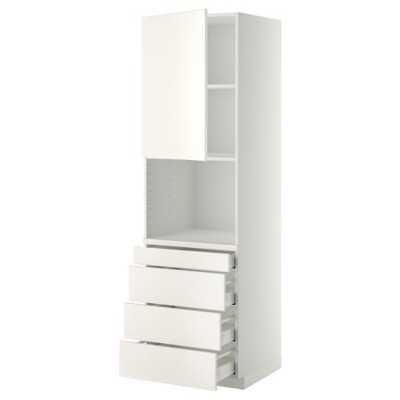 Высокий шкаф для комбинированния СВЧ, 4 ящика МЕТОД / МАКСИМЕРА, белый, Веддинге белый