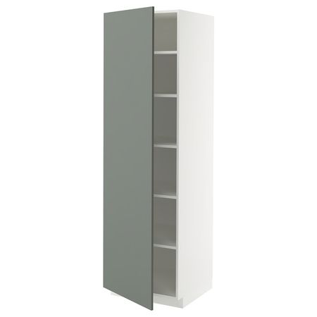 METOD Высокий шкаф с полками - белый/Nickebo матовый серо-зеленый 60x60x200 см