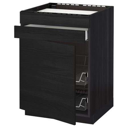 Напольный шкаф для варочной панели, ящик, 2 проволочных корзины МЕТОД / МАКСИМЕРА, черный, Тингсрид черный (60x60 см)