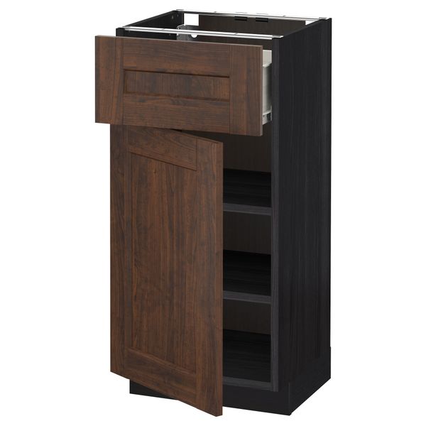 Напольный шкаф с ящиком, дверью МЕТОД / ФОРВАРА, черный, Эдсерум коричневый - схема-чертеж с размерами