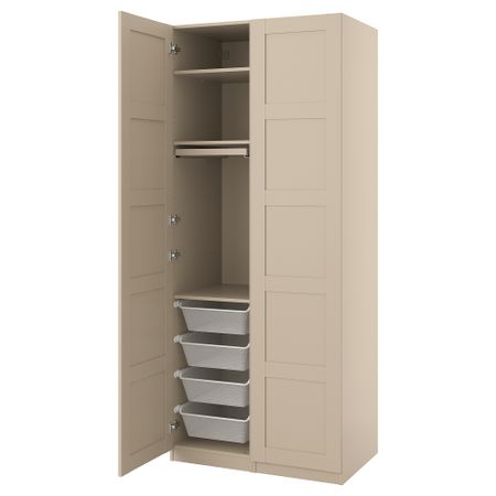 Гардероб, комбинация, 100x60x236 см, серо-бежевый, серо-бежевый IKEA PAX ПАКС, BERGSBO БЕРГСБУ 694.298.53