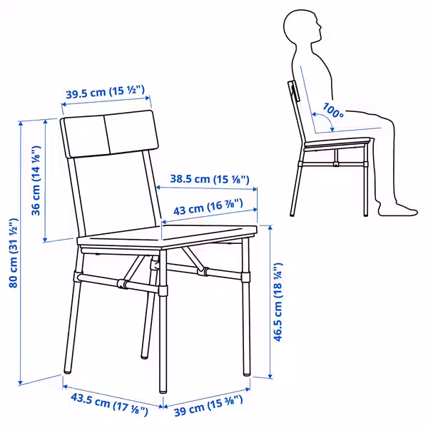 GRÖTÅN ГРЁТОН / GRÖTÅN ГРЁТОН Стол и 2 стула - схема-чертеж с размерами