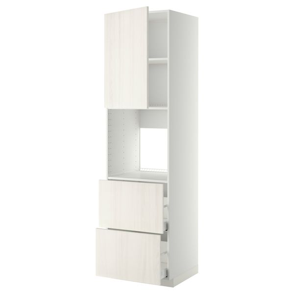 Высокий шкаф для духовки + дверца, 2 форнтальных, 2 высоких ящик МЕТОД / МАКСИМЕРА, белый, Росдаль белый - схема-чертеж с размерами