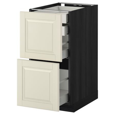 Напольный шкаф 2 фронтальные панели, 2 нижних, 1 средний, 1 высокий ящик МЕТОД / МАКСИМЕРА, черный, Будбин белый с оттенком