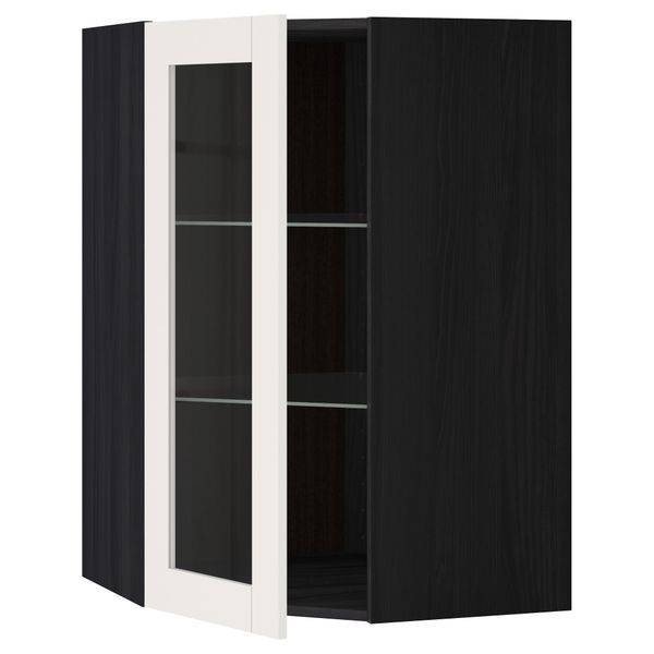 Угловой навесной шкаф с полками, стекляными дверцами МЕТОД, черный, Сэведаль белый - схема-чертеж с размерами