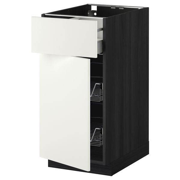 Напольный шкаф с проволочной корзиной, ящиком, дверью МЕТОД / МАКСИМЕРА, черный, Хэггеби белый - схема-чертеж с размерами