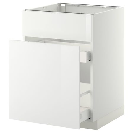 Напольный шкаф под мойку, сорт муcора, 1 дверца, 2 ящика МЕТОД / МАКСИМЕРА, белый, Рингульт белый (60x60 см)