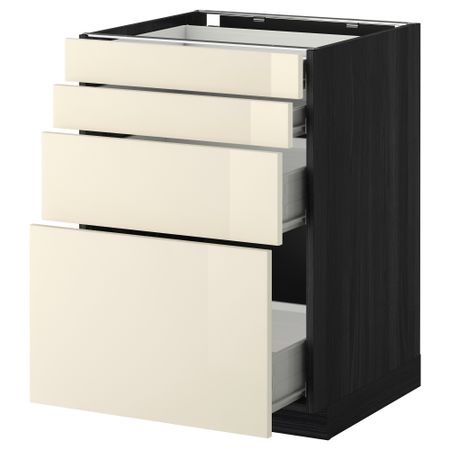 Напольный шкаф 4 фронтальных панели, 4 ящика МЕТОД / ФОРВАРА, черный, Рингульт кремовый