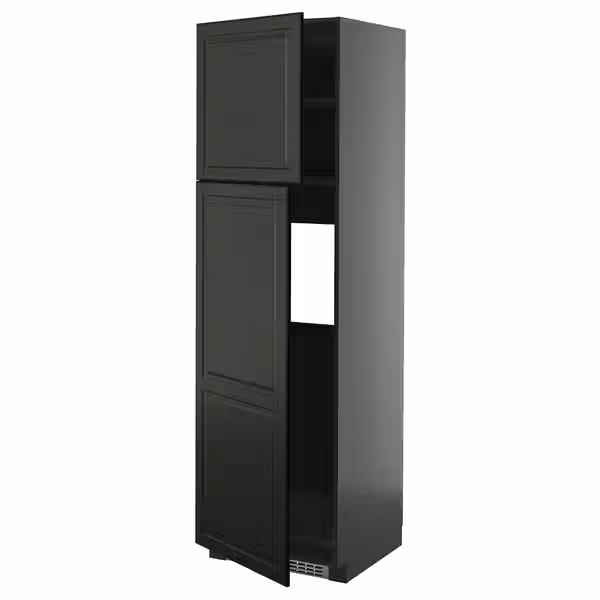 METOD Высокий шкаф д/холодильника/2дверцы - черно-серый/Bodbyn чёрный 60x60x200 см - фото 1