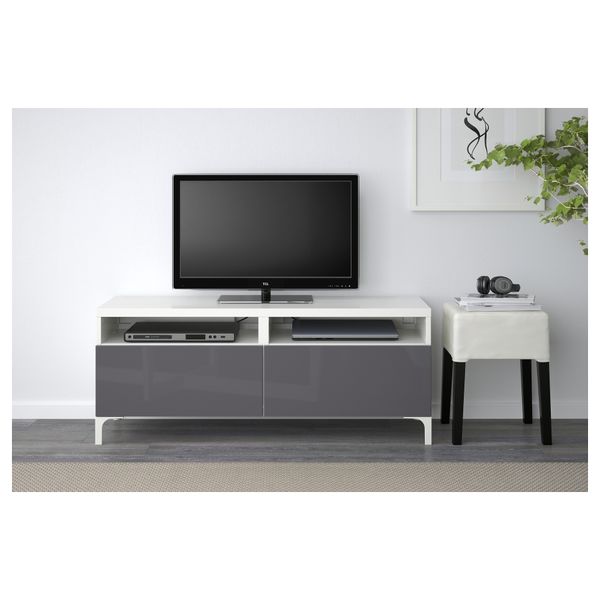 Тумба для ТВ с ящиками БЕСТО, белый, Сельсвикен глянцевый/серый (120x40x48 см) - фото 2