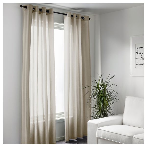 Гардины, 1 пара ПЭРЛЬБУСКЕ, бежевый (145x300 см) - фото 2