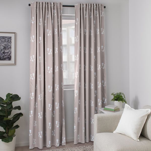 Затемняющие гардины, 2 шт., с цветочным орнаментом/бежевый 145x300 см IKEA RAGGDRABA РАГГДРАБА 504.840.95 - фото 3