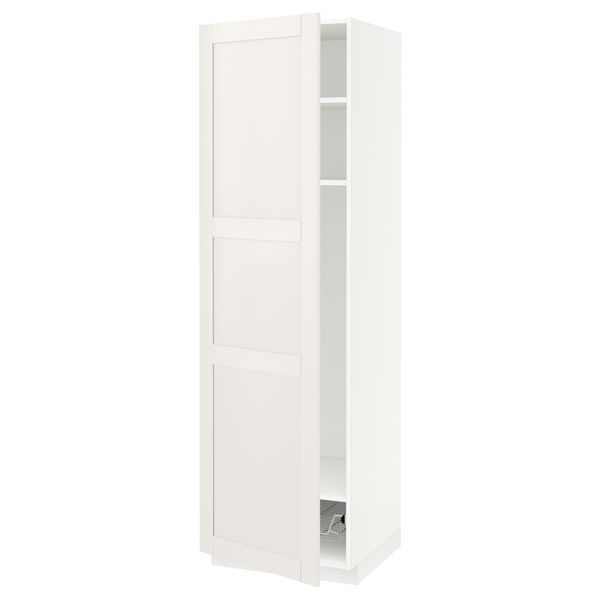 Высокий шкаф с полками, проволочной корзиной МЕТОД, белый, Сэведаль белый - схема-чертеж с размерами