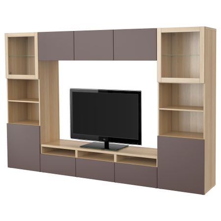 Шкаф для ТВ, комбинированный, стекляные дверцы БЕСТО, под беленый дуб, Вальвикен темно-коричневый, прозрачное стекло (300x40x192