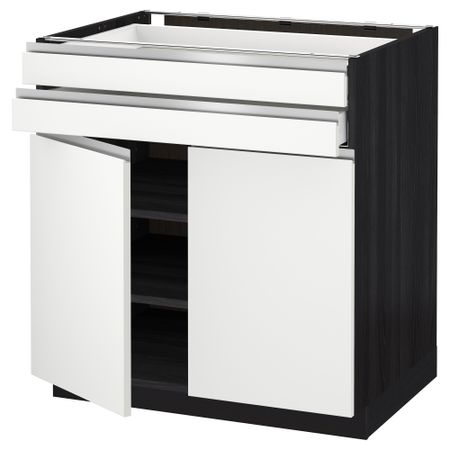 Напольный шкаф, 2 дверцы, 2 ящика МЕТОД / МАКСИМЕРА, черный, Нодста белый