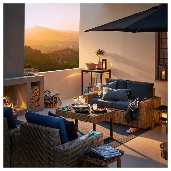 4-местный комплект садовой мебели, коричневый/ФРЁСЁН/ДУВХОЛЬМЕН синий IKEA SOLLERÖN СОЛЛЕРОН 892.568.89 - фото 2