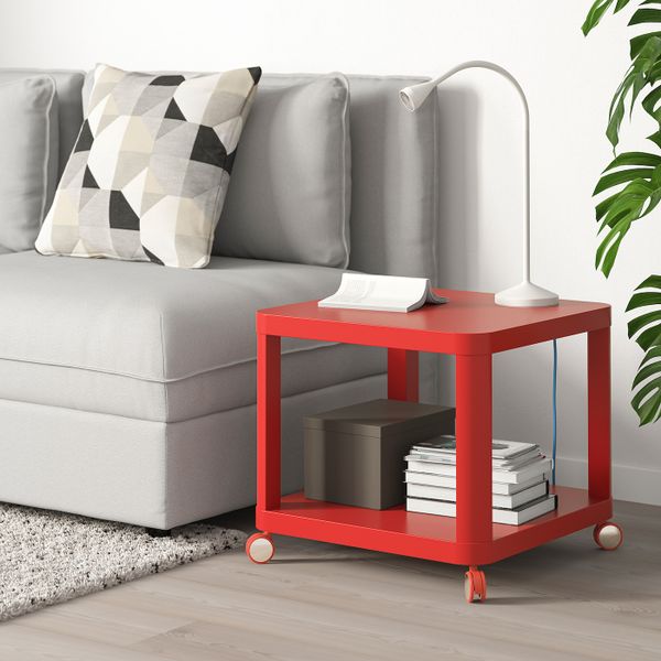 Стол приставной на колесиках, красный 50x50 см IKEA TINGBY ТИНГБИ 204.574.42 - фото 3
