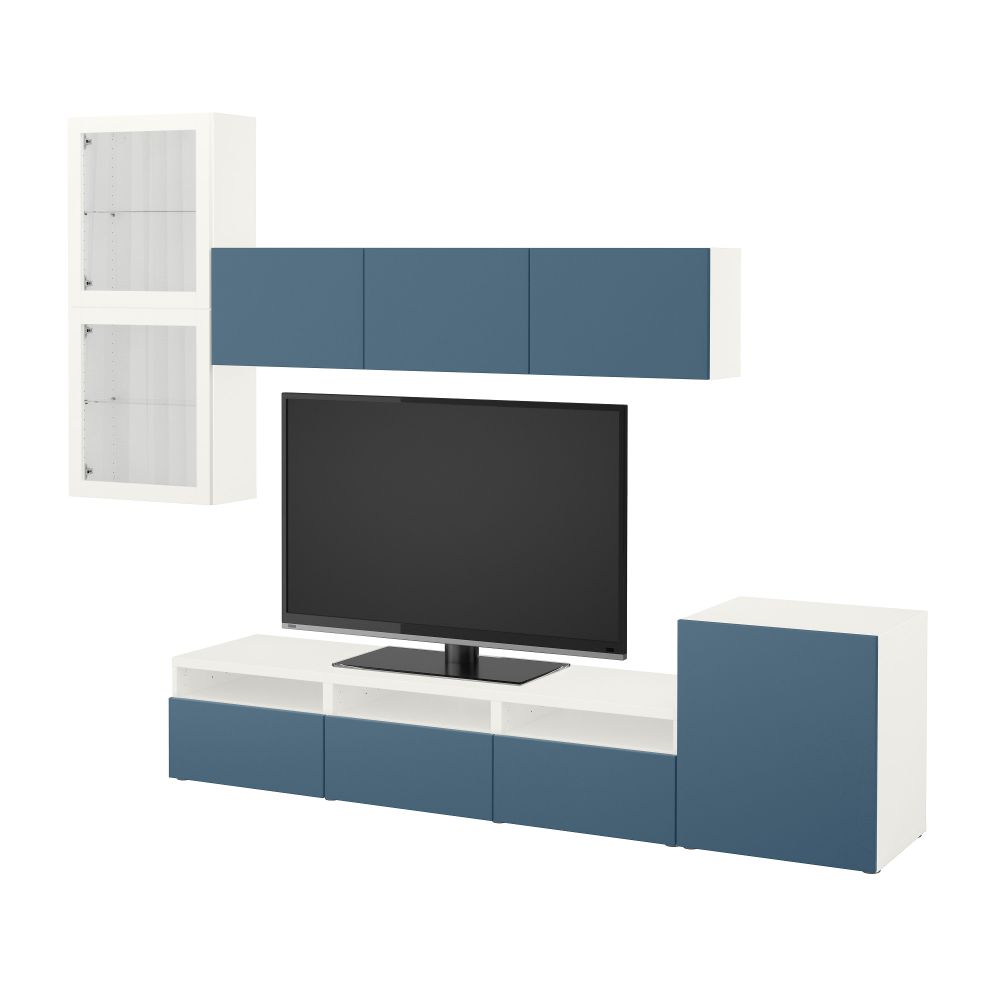 Шкаф для ТВ, комбинированный, стекляные дверцы БЕСТО, белый Вальвикен, темно-синий прозрачное стекло (300x20/40x211 см) - фото 1