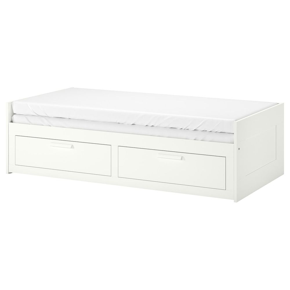 Кушетка с 2 матрасами, 2 ящиками, белый/Малфорс жесткий 80x200 см IKEA BRIMNES БРИМНЭС 892.111.84 - фото 1