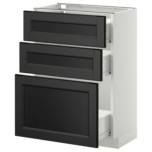 Напольный шкаф с 3 ящиками МЕТОД / ФОРВАРА, белый, Лаксарби черно-коричневый - схема-чертеж с размерами