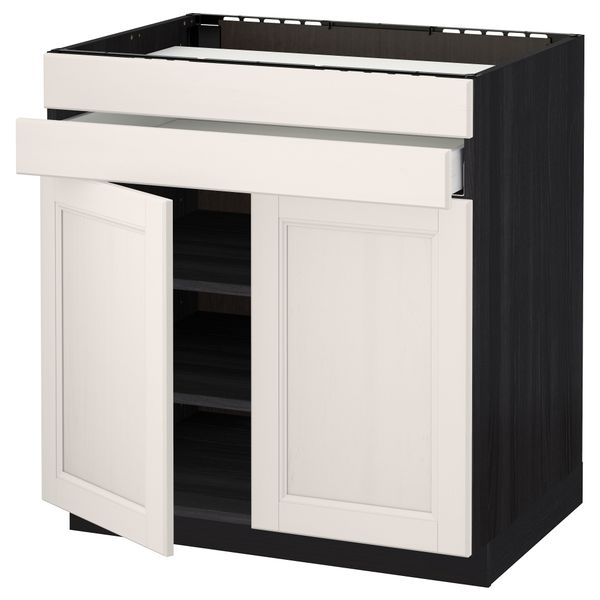 Напольный шкаф для варочной панели, 2 ящика, 2 фасада, 1 ящик МЕТОД / МАКСИМЕРА, черный, Лаксарби белый (80x60 см) - схема-чертеж с размерами