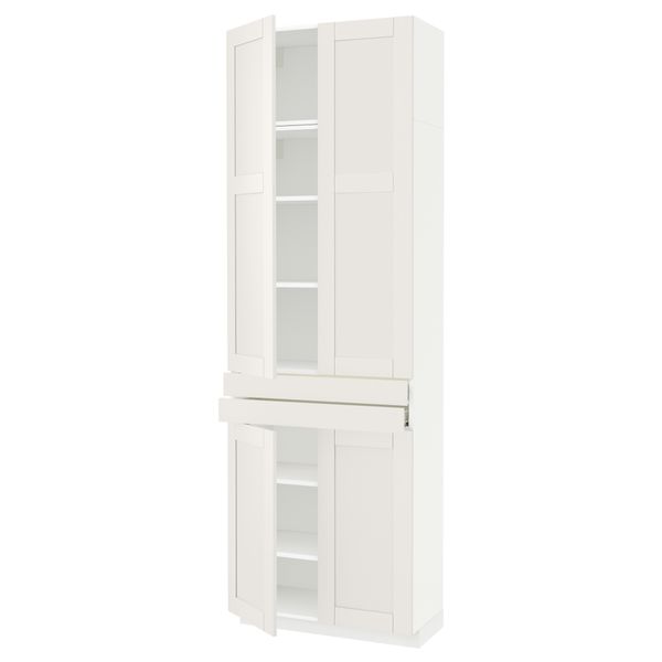 Высокий шкаф + полки, 2 ящика, 4 дверцы МЕТОД / ФОРВАРА, белый, Сэведаль белый (80x37x240 см) - схема-чертеж с размерами