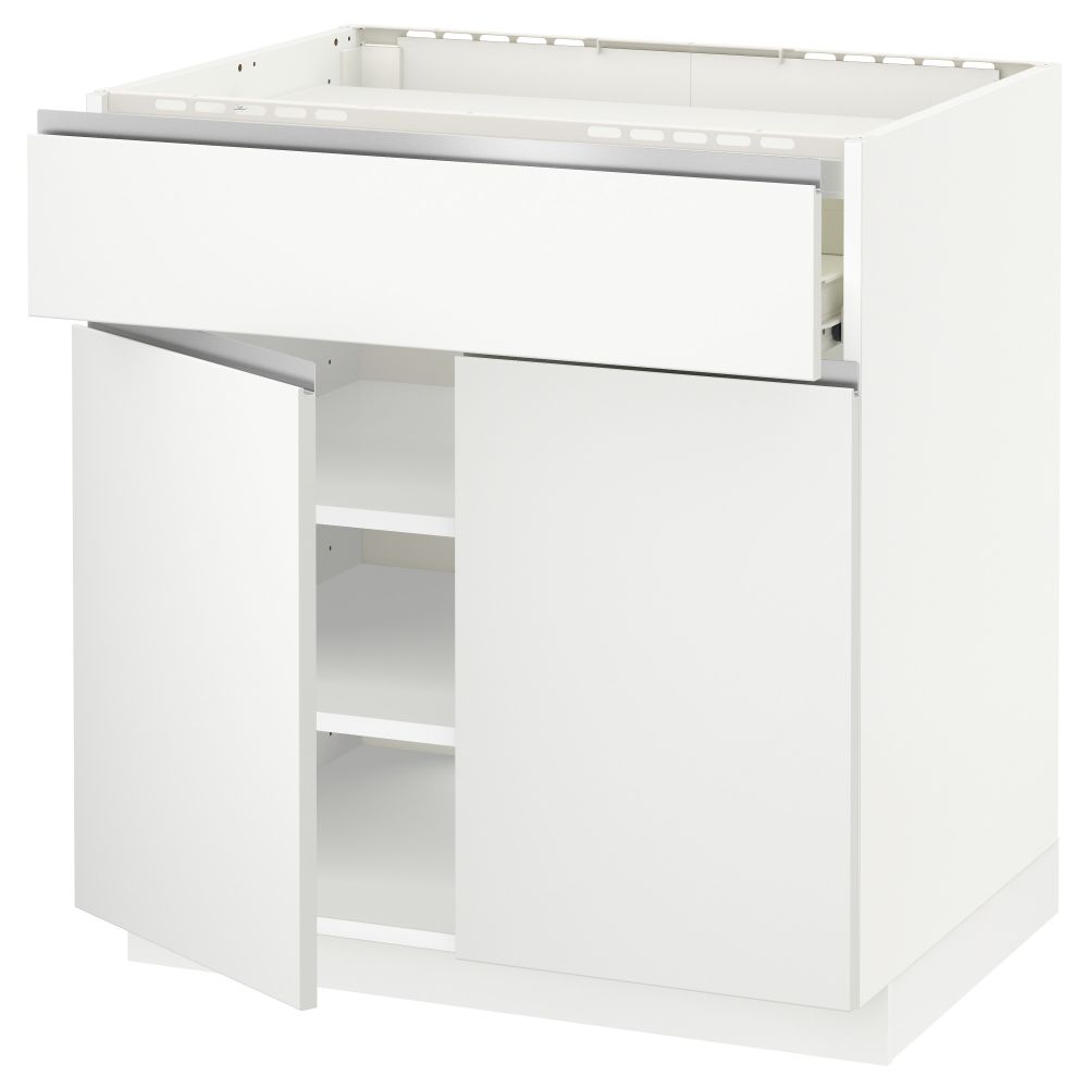 Напольный шкаф для варочной панели, ящик, полка, 2 дверцы МЕТОД / ФОРВАРА, белый, Нодста белый (80x60 см) - схема-чертеж с размерами