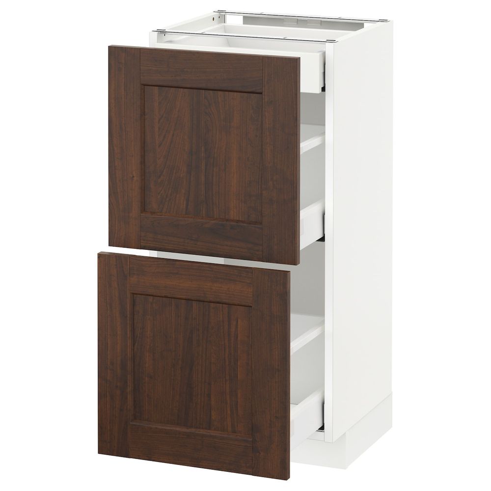 Напольный шкаф/2фасада/3ящика, белый/Эдсерум коричневый 40x37 см IKEA METOD МЕТОД / MAXIMERA МАКСИМЕРА 192.366.92 - фото 1
