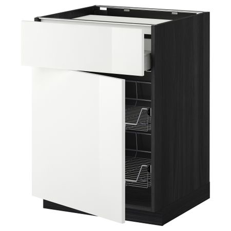 Напольный шкаф для варочной панели, ящик, 2 проволочных корзины МЕТОД / МАКСИМЕРА, черный, Рингульт белый (60x60 см)