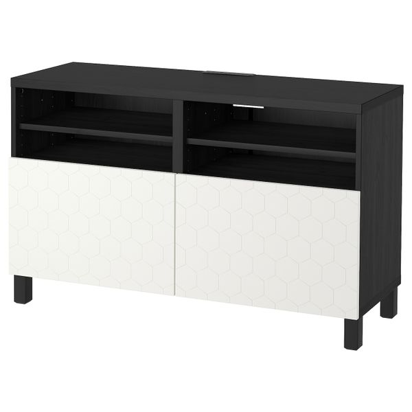 Тумба под ТВ, с дверцами, черно-коричневый/вассвик/стуббарп белый 120x42x74 см IKEA БЕСТО 192.665.99 - фото 1
