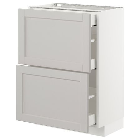 Напольный шкаф/2фасада/3ящика, белый/Лерхюттан светло-серый 60x37 см IKEA METOD МЕТОД / MAXIMERA МАКСИМЕРА 992.730.96