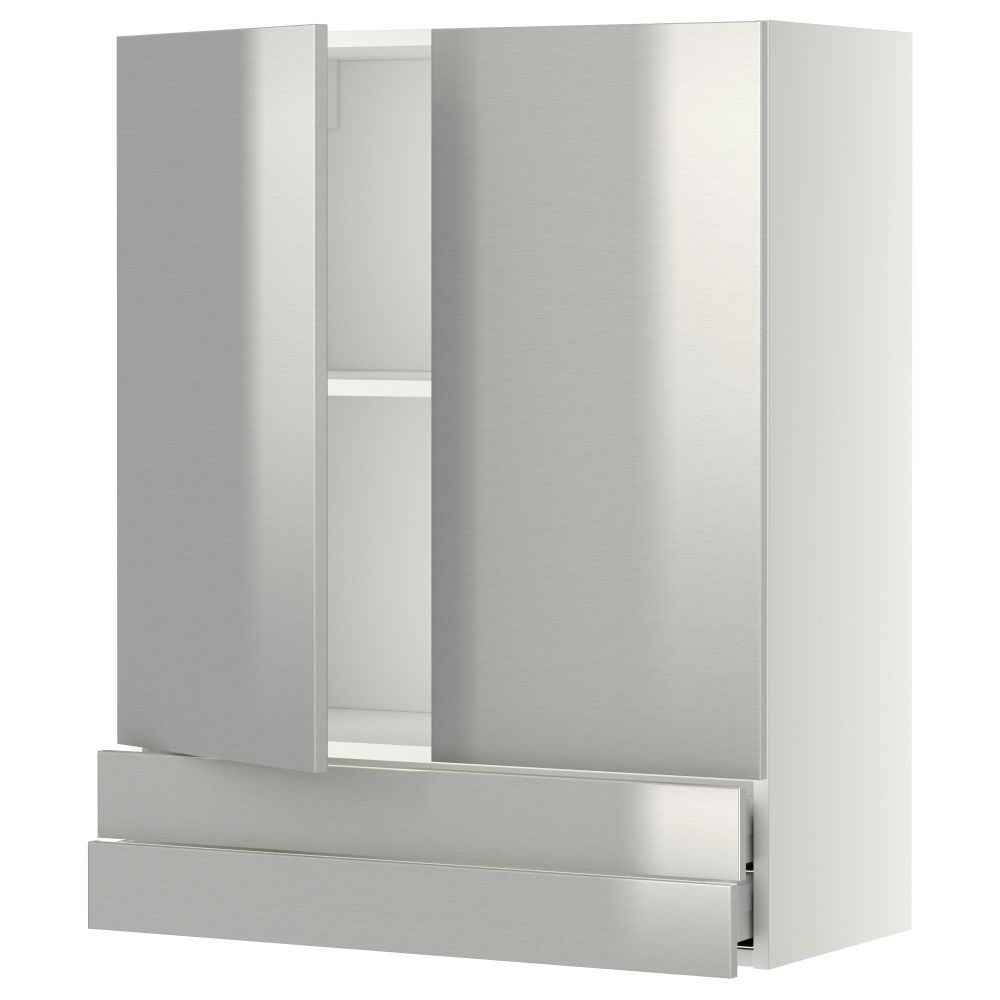 Навесной шкаф, 2 дверцы, 2 ящика МЕТОД / МАКСИМЕРА, белый, Гревста нержавеющ сталь - фото 1