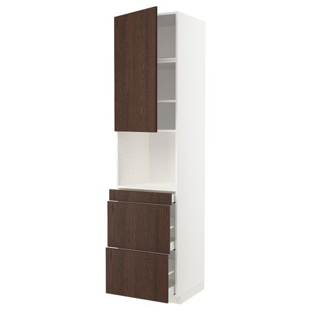 Высокий шкаф для СВЧ/дверца/3ящика, белый/Синарп коричневый 60x60x240 см IKEA METOD МЕТОД / MAXIMERA МАКСИМЕРА 794.474.46