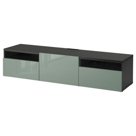 Тумба под ТВ, черно-коричневый, Сельсвикен глянцевый/серо-зеленый светлый, 180x40x38 см IKEA БЕСТО 092.503.82