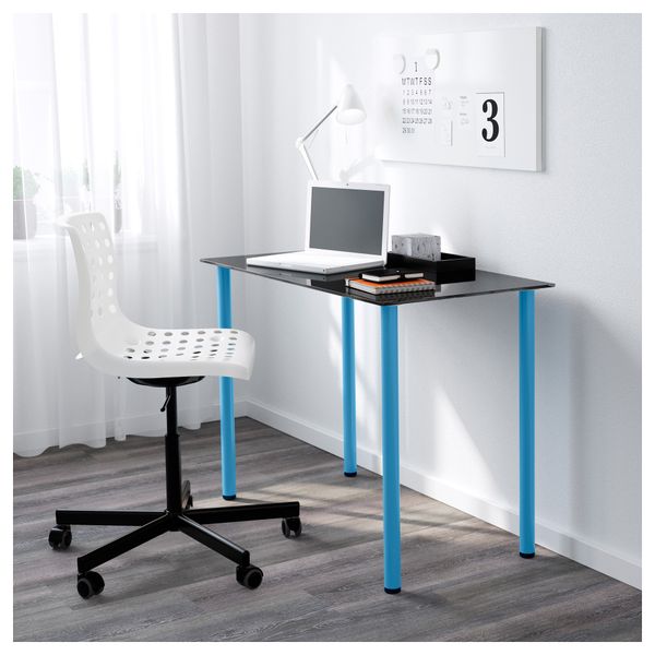 Стол ГЛАСХОЛЬМ / АДИЛЬС, стекло черный, синий (99x52 см) - фото 2