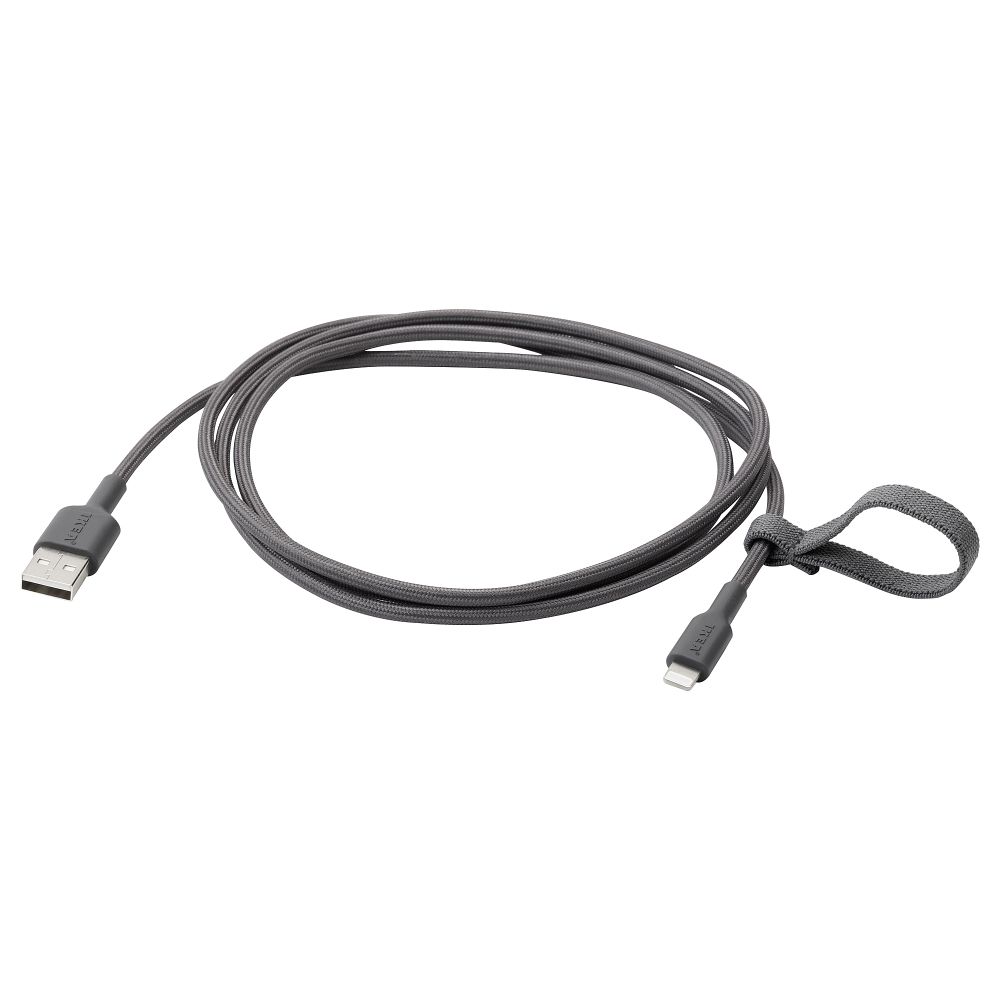 Кабель USB-A–lightning, темно-серый, 1.5 м IKEA LILLÅNGEN ЛИЛЛОНГЕНHULT ЛИЛЛЬХУЛЬТ 005.275.92 - фото 1