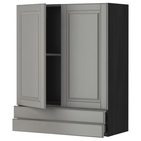 Навесной шкаф, 2 дверцы, 2 ящика МЕТОД / МАКСИМЕРА, черный, Будбин серый
