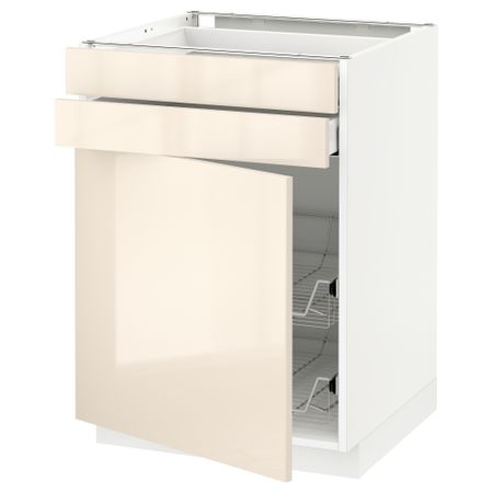 Напольный шкаф, дверца, 2 ящика, проволочных корзин МЕТОД / МАКСИМЕРА, белый, Рингульт кремовый