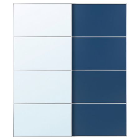 AULI / MEHAMN Пара раздвижных дверей - алюминий зеркальное стекло/двусторонний синий 200x236 см