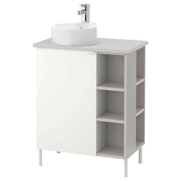 Шкаф под раковину с 1 дверцей, 2 открытыми полк, белый, серый ЭНСЕН смеситель 62x40x87 см IKEA ЛИЛЛОНГЕН/ВИСКАН / ГУТВИКЕН - фото 1