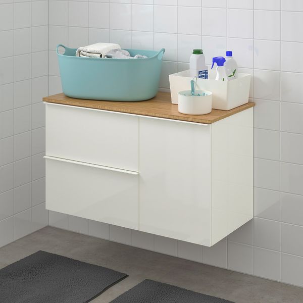 Шкаф под раковину с 3 ящиками, глянцевый белый/бамбук 102x49x60 см IKEA ГОДМОРГОН / ТОЛКЕН 492.952.65 - фото 2