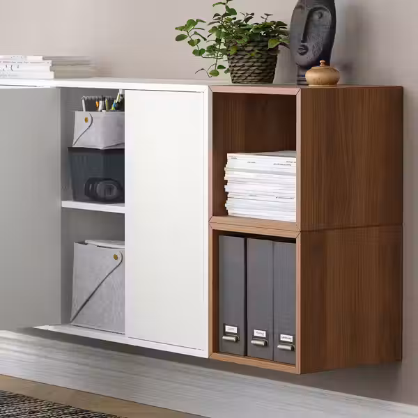 EKET Комбинация настенных шкафов - белый/под грецкий орех 175x35x70 см - фото 3