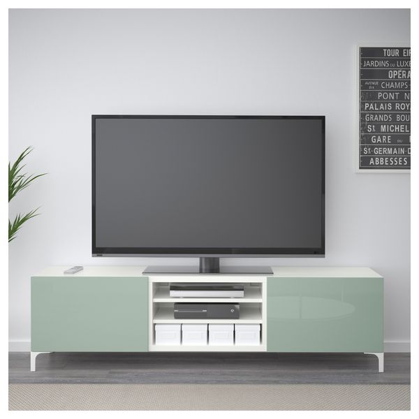 Тумба для ТВ с ящиками БЕСТО, белый, Сельсвикен глянцевый/серо-зеленый светлый (180x40x48 см) - фото 2